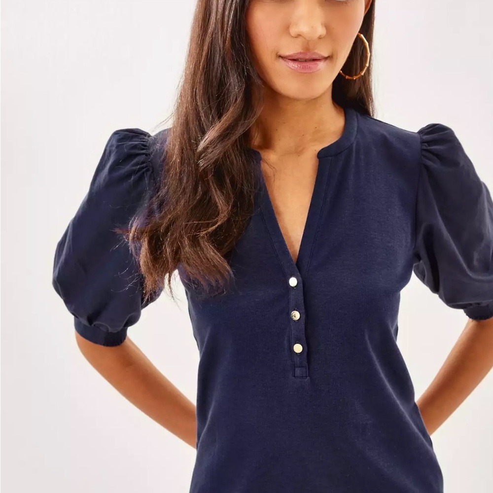Lilly Pulitzer Navy Puff Sleeve Blouse